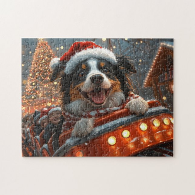 Border Collie Dog Roller Coaster Christmas Jigsaw Puzzle (Horizontal)