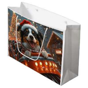 Border Collie Dog Roller Coaster Christmas Large Gift Bag