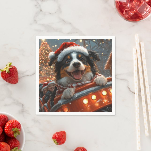 Border Collie Dog Roller Coaster Christmas Napkin (Insitu)
