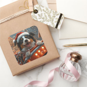 Border Collie Dog Roller Coaster Christmas Square Sticker