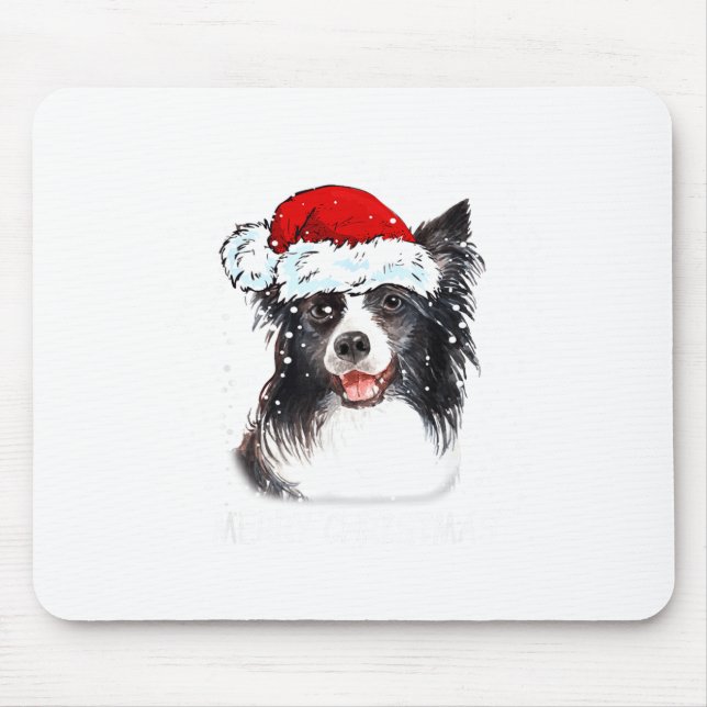 Border Collie Dog Santa Christmas Lights Xmas Boys Mouse Pad (Front)