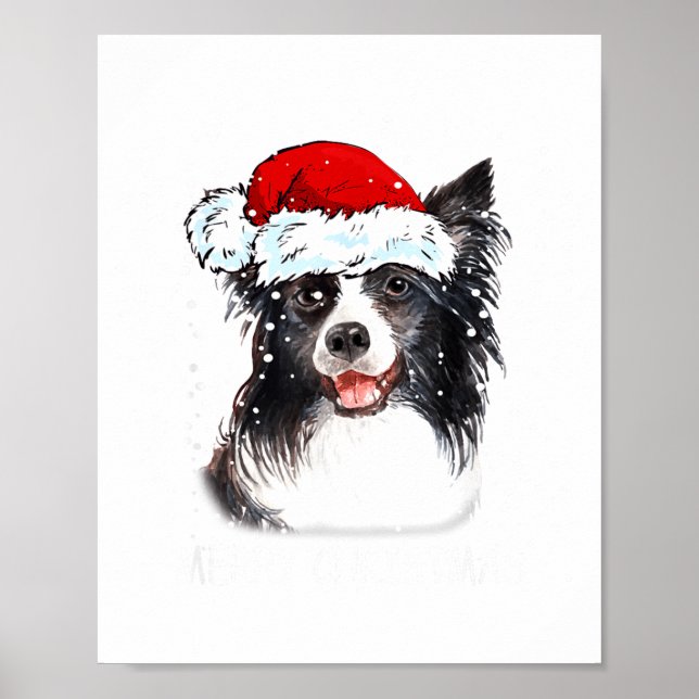 Border Collie Dog Santa Christmas Lights Xmas Boys Poster (Front)
