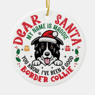 Border Collie Dog Santa Christmas Personalised Ceramic Ornament