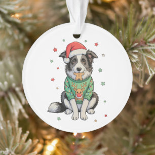 Border Collie Dog Santa Hat Christmas Border Xmas Ornament