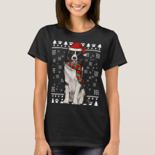 Border Collie Dog Santa Hat Xmas Ugly Christmas T-Shirt