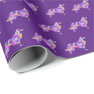 Border Collie Dog Silhouette Colourful Purple Wrapping Paper