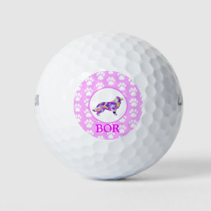 Border Collie Dog Silhouette Paw Pink PY&B Golf Balls
