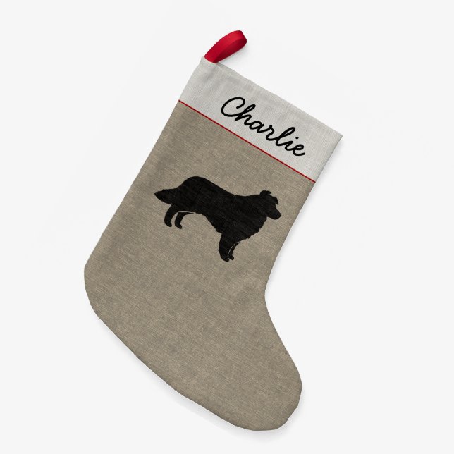 Border Collie Dog Silhouette Personalised Holiday Small Christmas Stocking (Front (Hanging))