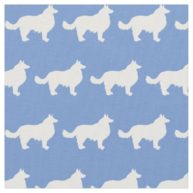 Border Collie Dog Silhouette Pet Light Blue Fabric (Close Up)