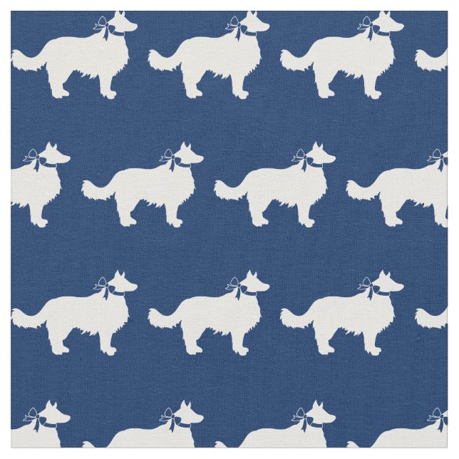 Border Collie Dog Silhouette Pet Navy Blue Fabric (Close Up)