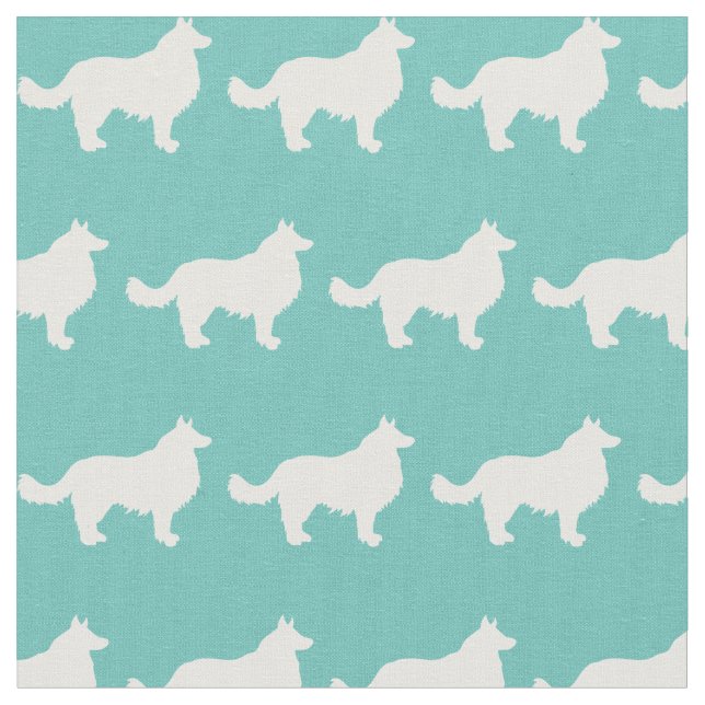 Border Collie Dog Silhouette Pet Teal Fabric (Close Up)