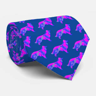 Border Collie Dog Silhouette Pink&Blue Blue Tie