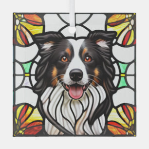 Border Collie Dog "Stained Glass"  Glass Tree Decoration