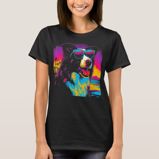 Border Collie Dog Sunglasses Party T-Shirt (Front)