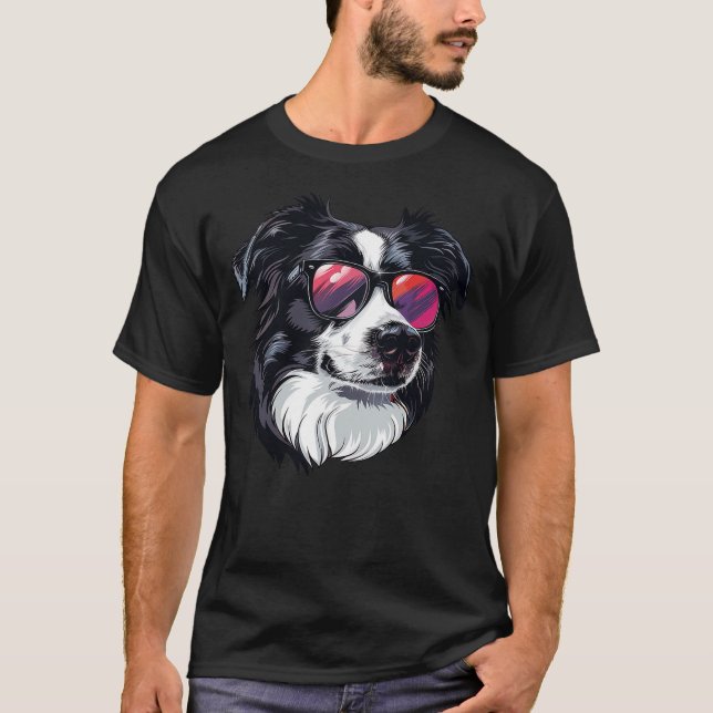 Border Collie Dog Sunglasses T-Shirt (Front)