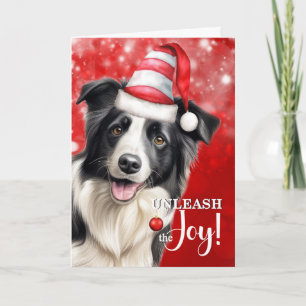 Border Collie Dog Unleash the Joy Christmas Holiday Card
