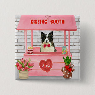 Border Collie Dog Valentine's Day Kissing Booth  15 Cm Square Badge