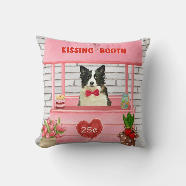 Border Collie Dog Valentine's Day Kissing Booth Cushion (Front)