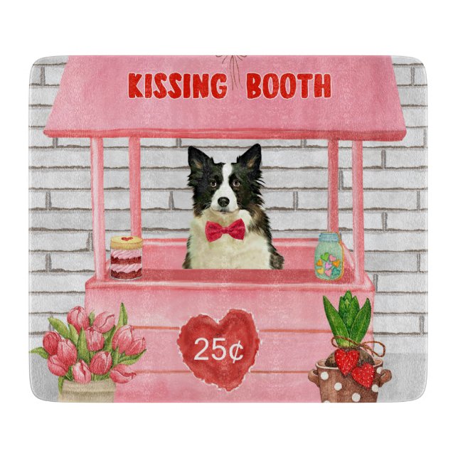 Border Collie Dog Valentine's Day Kissing Booth Cutting Board (Front)