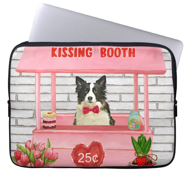 Border Collie Dog Valentine's Day Kissing Booth Laptop Sleeve (Front)