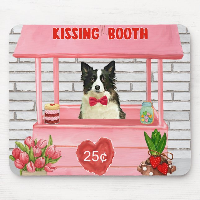 Border Collie Dog Valentine's Day Kissing Booth Mouse Pad (Front)