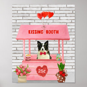 Border Collie Dog Valentine's Day Kissing Booth Poster