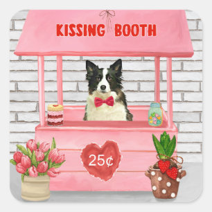 Border Collie Dog Valentine's Day Kissing Booth  Square Sticker