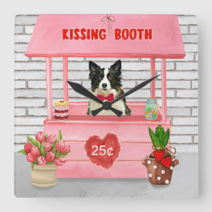 Border Collie Dog Valentine's Day Kissing Booth Square Wall Clock