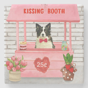 Border Collie Dog Valentine's Day Kissing Booth Stone Coaster