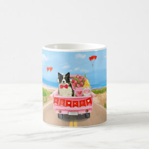 Border Collie Dog Valentine's Day Truck Hearts Coffee Mug