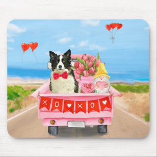 Border Collie Dog Valentine's Day Truck Hearts Mouse Pad