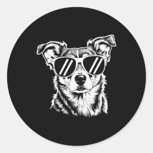 Border Collie Dog Wearing Sunglasses Vintage Pet Classic Round Sticker