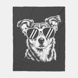 Border Collie Dog Wearing Sunglasses Vintage Pet Fleece Blanket