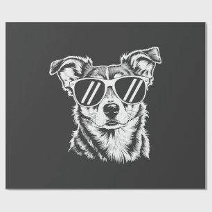 Border Collie Dog Wearing Sunglasses Vintage Pet Wrapping Paper
