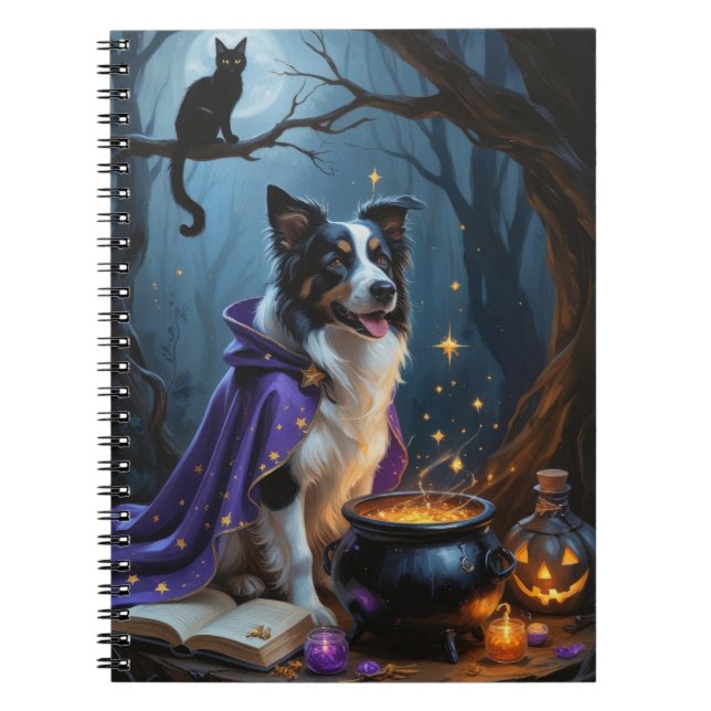 Border Collie Dog Whimsical Halloween Painting Notebook (Front)