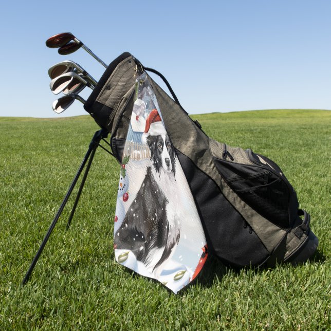 Border Collie Dog Winter Wonderland Christmas Joy Golf Towel (Green)