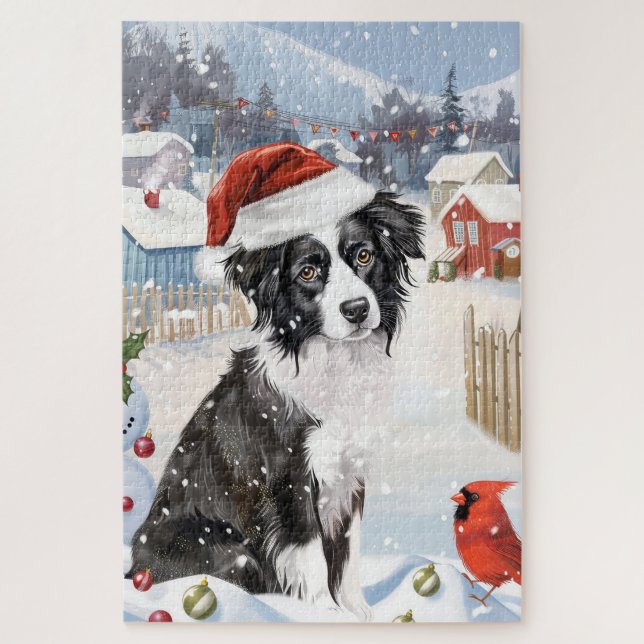 Border Collie Dog Winter Wonderland Christmas Joy Jigsaw Puzzle (Vertical)