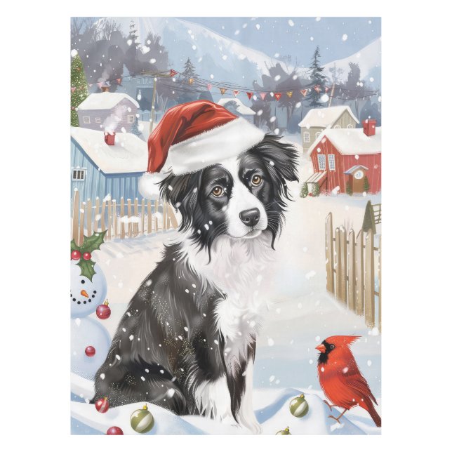 Border Collie Dog Winter Wonderland Christmas Joy Tablecloth (Front)