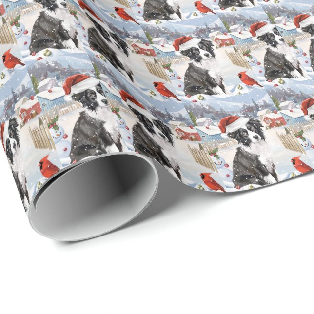 Border Collie Dog Winter Wonderland Christmas Joy Wrapping Paper (Roll Corner)