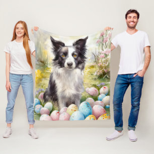 Border Collie Dog with Easter Eggs Holiday Fleece Blanket
