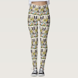 Border Collie Dog with Easter Eggs Holiday Leggings