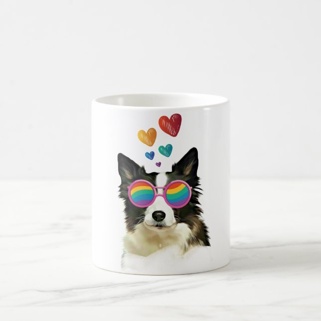 Border Collie  Dog with Hearts Valentine's Day  Coffee Mug (Center)