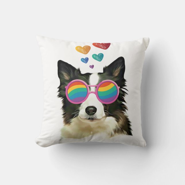 Border Collie  Dog with Hearts Valentine's Day Cushion (Front)