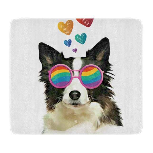 Border Collie  Dog with Hearts Valentine's Day  Cutting Board (Front)