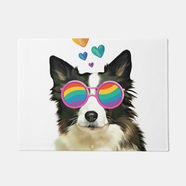 Border Collie  Dog with Hearts Valentine's Day  Doormat (Front)