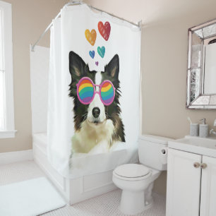 Border Collie Dog with Hearts Valentine's Day Shower Curtain