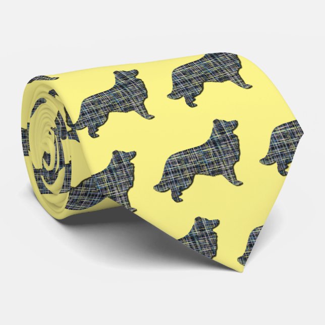 Border Collie Dog Yellow & Black Grid Line Black T Tie (Rolled)