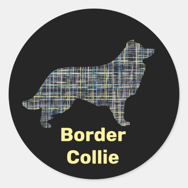 Border Collie Dog Yellow & Black Grid Line Classic Round Sticker (Front)