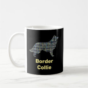Border Collie Dog Yellow & Black Grid Line Coffee Mug