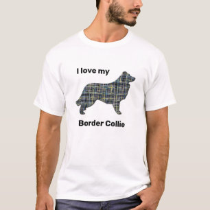 Border Collie Dog Yellow & Black Grid Line T-Shirt
